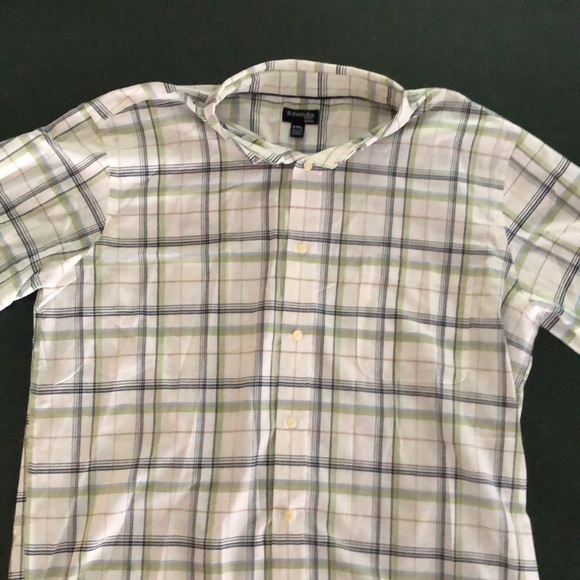 Plaid green, blue, tan and white casual shirt. - Picture 2 of 2